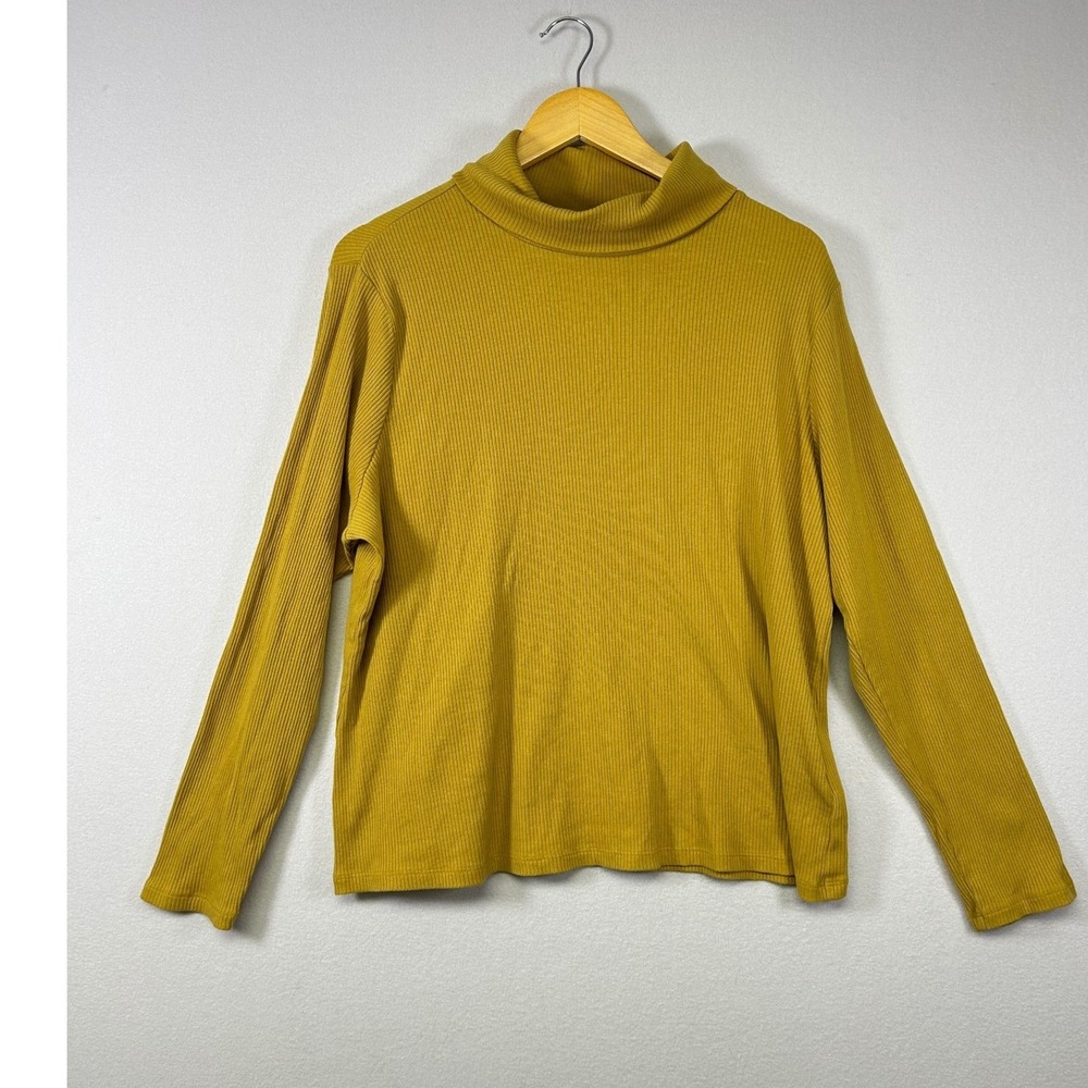 Earthy Tones Old Navy Turtleneck Top Women XXL Mustard Yellow Ribbed Knit